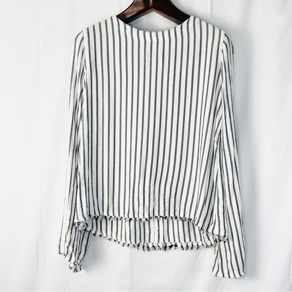 Anthropologie Cloth & Stone Bell Sleeve Striped Raw Hem Top medium